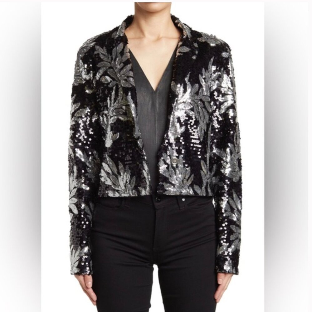 Walter Baker Lexi Sequin Jacket Size Medium Black & Silver Cocktail Party